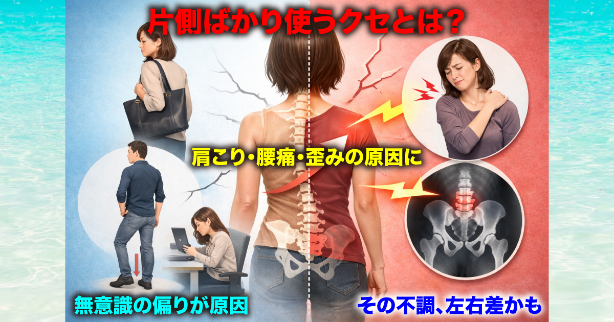 武蔵小杉で増えている「片側ばかり使うクセ」とは？肩こり・腰痛・歪みにつながる原因を整体が解説